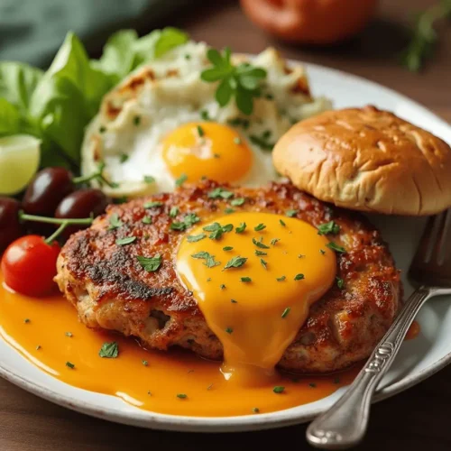 Delicious chicken breakfast recipe with eggs and toast